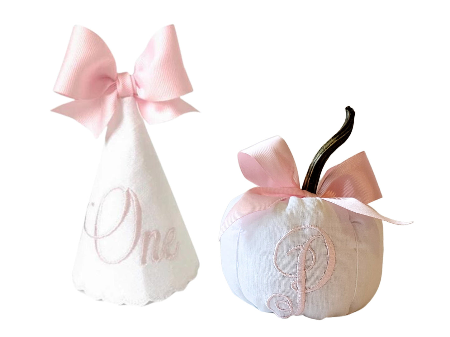 Blush One Keepsake Birthday Party Hat and Pumpkin Set