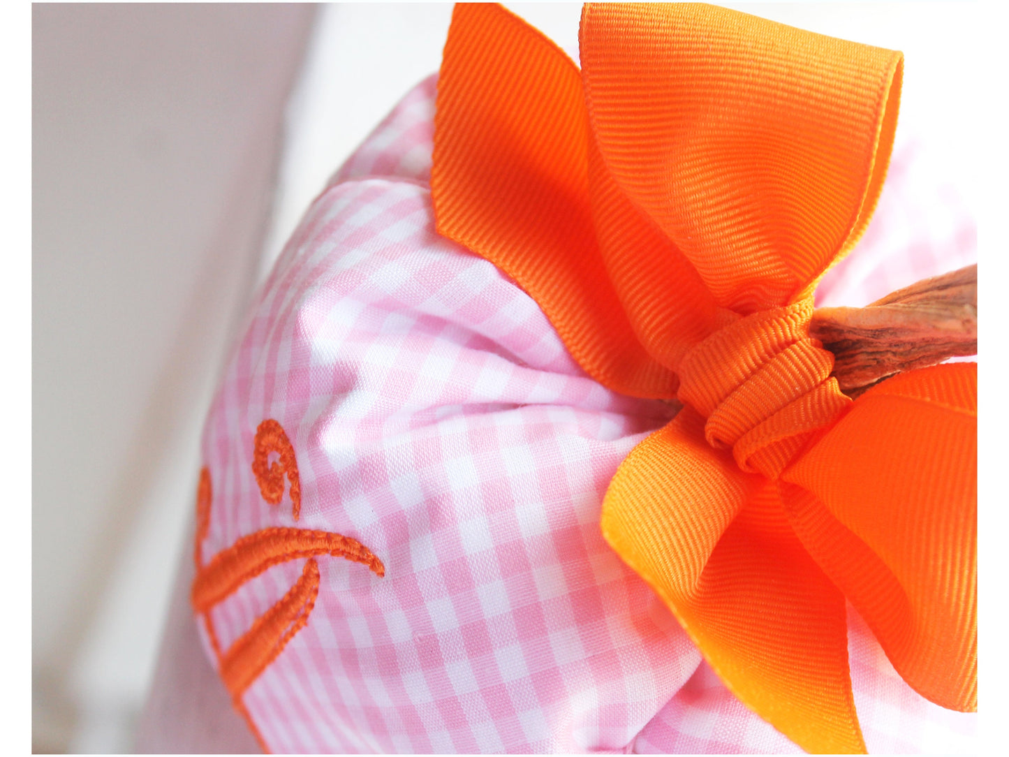 Preppy Pink Gingham Pumpkin Party Set, Personalized Pumpkin, 2 Piece Party Set, Fall Birthday, Pumpkin Birthday Party