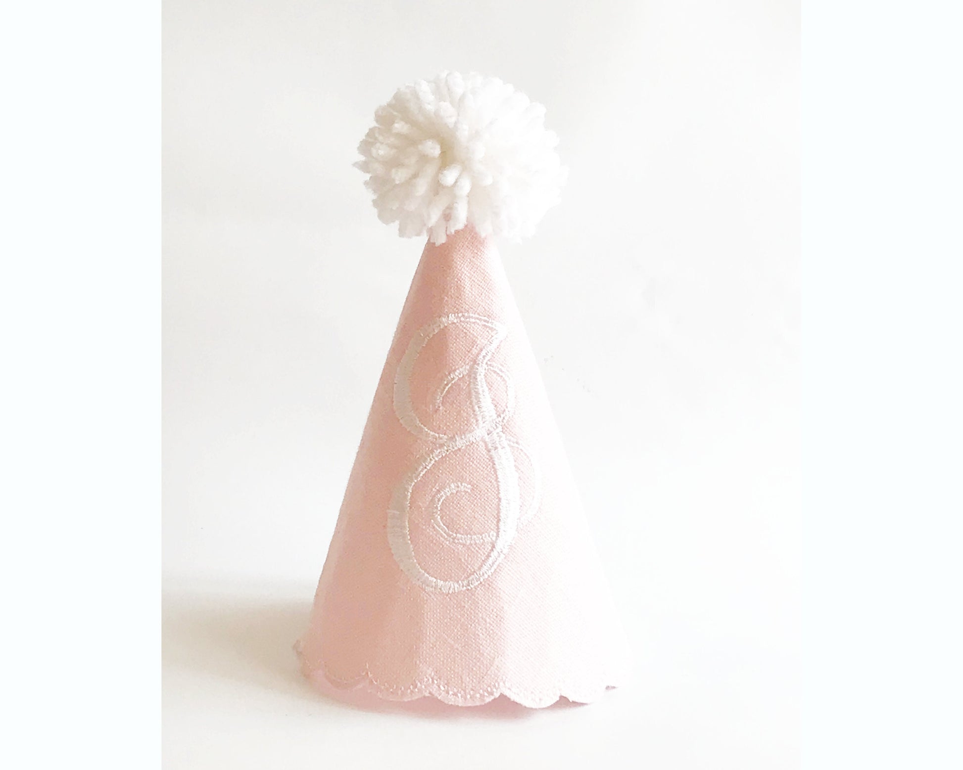 Girls First Birthday Pink Personalized Party Hat - 1st Birthday Party Hat Pom Pom Birthday Hat- Pink and White Birthday Outfit