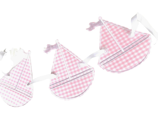 Pink Gingham Sailboat Bunting | Sailboat Garland | Pink Sailboat Party | Baby's 1st Birthday Party |  Nautical Party Decor