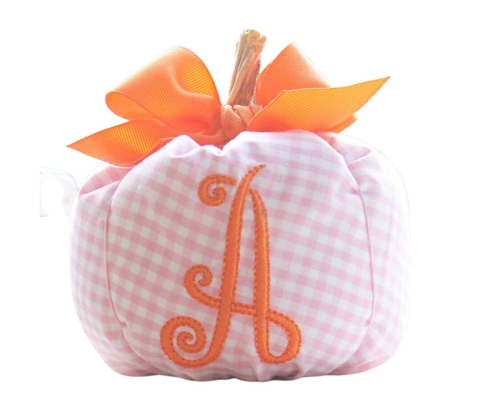 Preppy Gingham Bow Pumpkin, Pink and Orange Pumpkin, Pink Pumpkin, Monogrammed Pumpkin, Fall Decor, Pumpkin Party, Baby Girl Gift