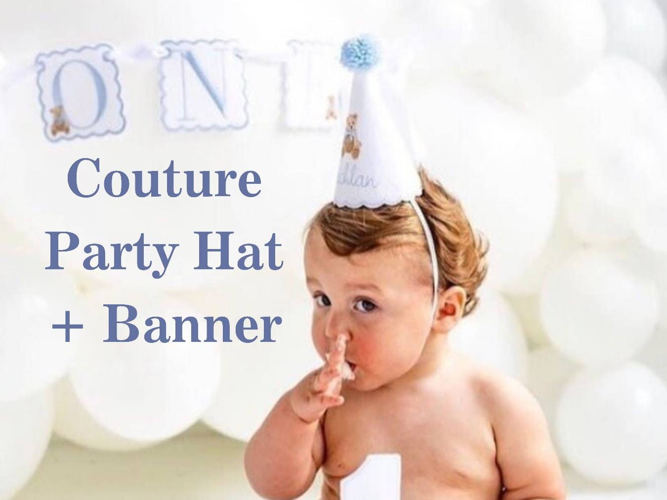 Couture Birthday Party Hat and Banner 2 Piece Set I Custom Keepsake Birthday Party Hat and BannerI Design Your Own Party Hat and Banner
