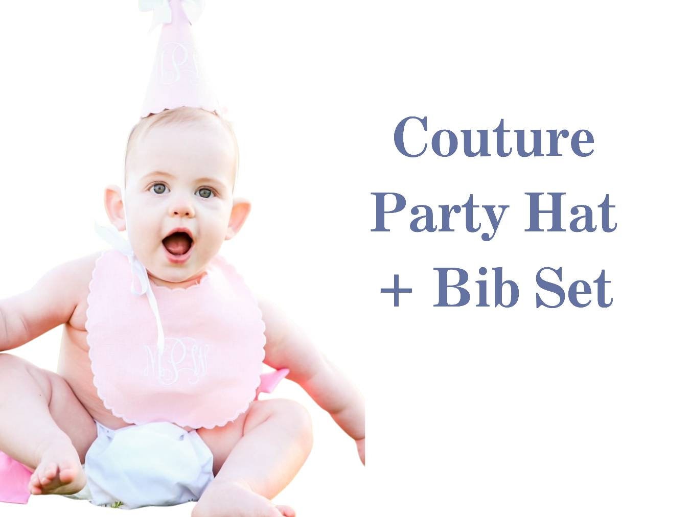 Couture Birthday Party Hat and Bib 2 Piece Set I Custom Keepsake Birthday Party Hat and Hrirloom Bib I Design Your Own Cake Smash Set