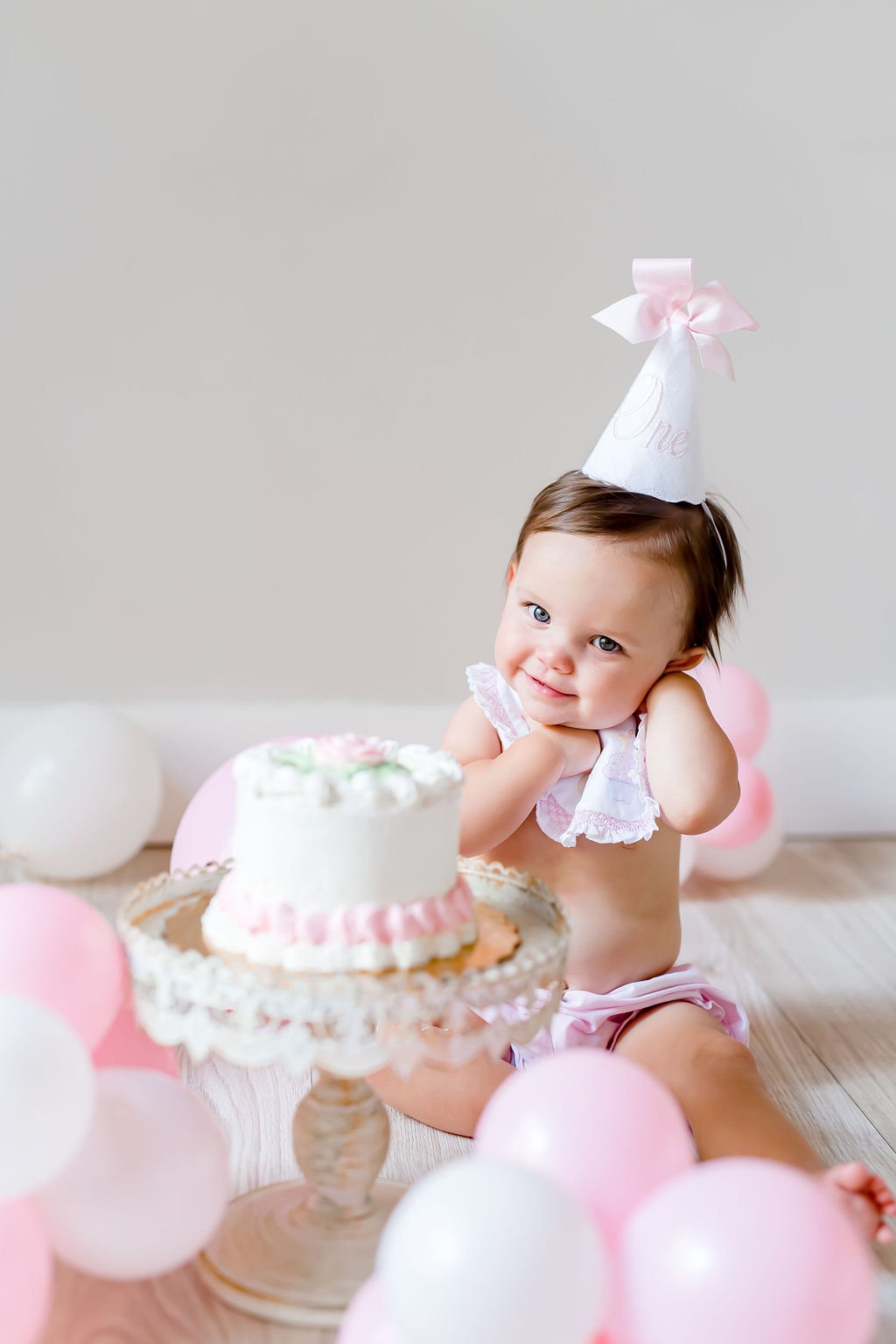 Blush One Keepsake Birthday Party Hat I Pink White One Party Hat I Baby Girl 1st Birthday Party Hat I Cake Smash Hat I Pink Birthday Hat